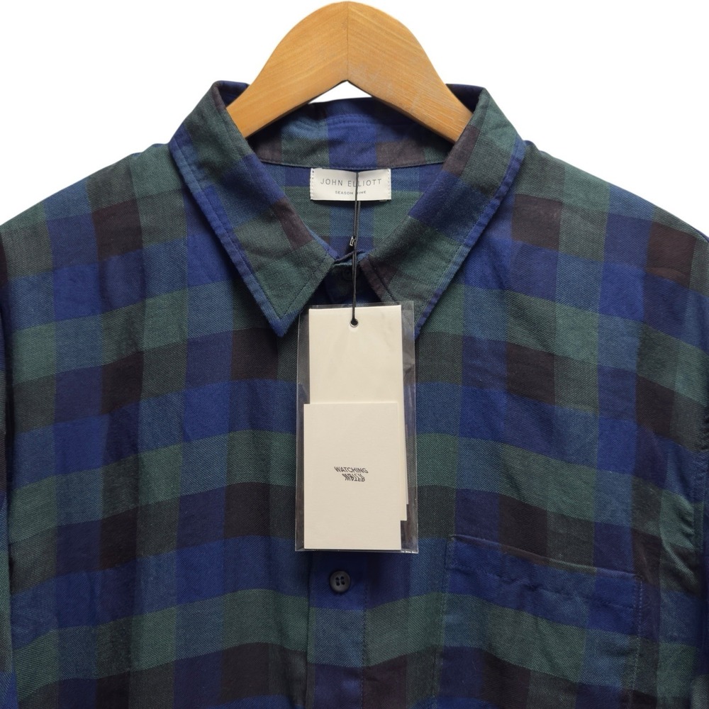 John Elliott Season Nine NEW Men's Sz 4 (XL) Green/Blue Plaid Sheer Cotton Shirt